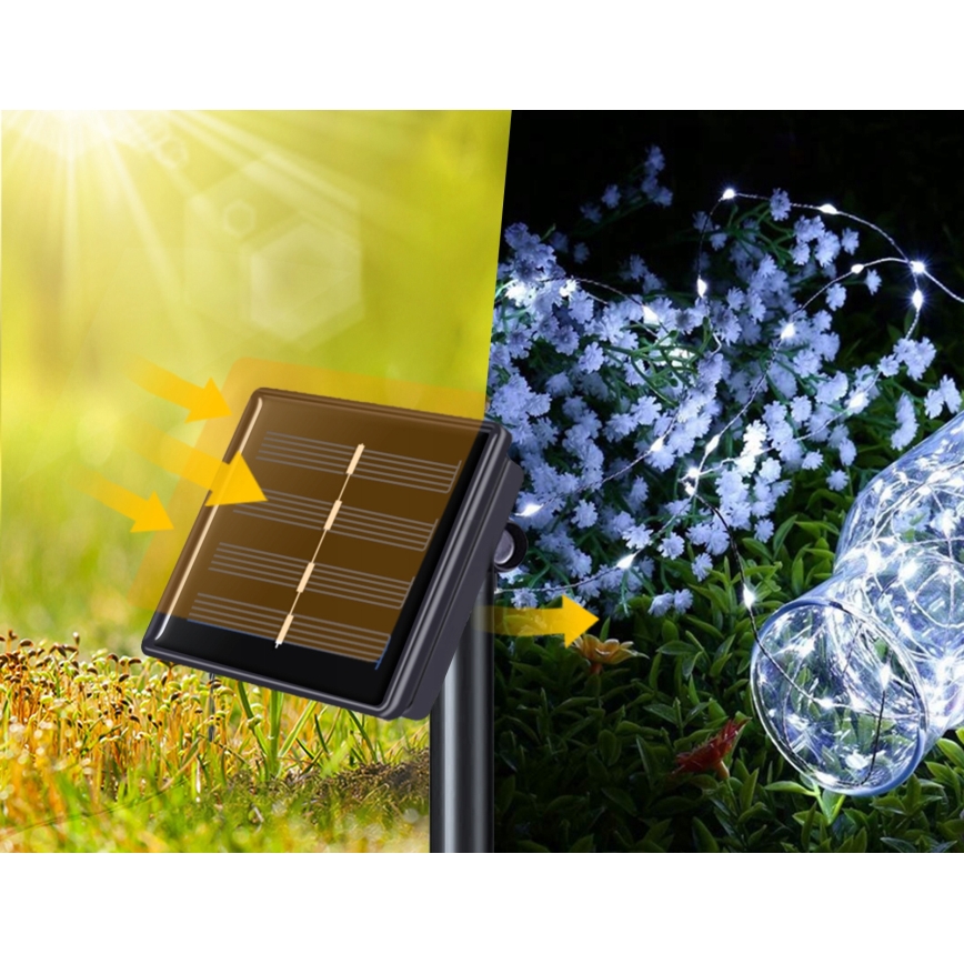LED solarni dekorativni lanac 200xLED/1,2V 800 mAh 12 m IP44 crna