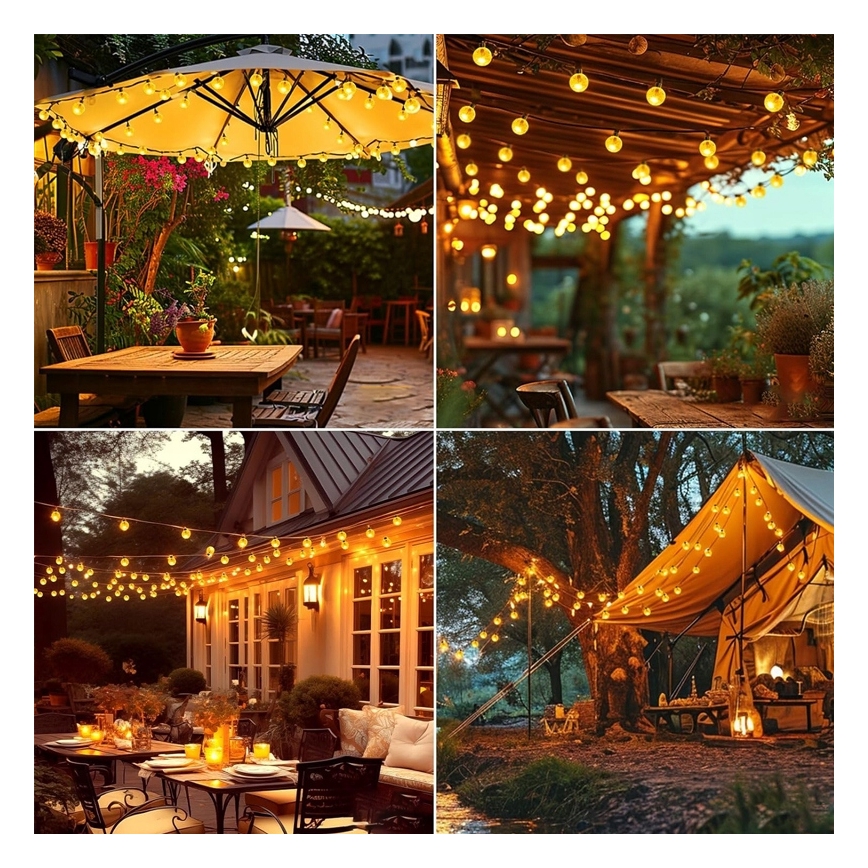 LED solarni dekorativni lanac 50xLED/8 funkcija 500 mAh 9,5 m IP67 topla bijela