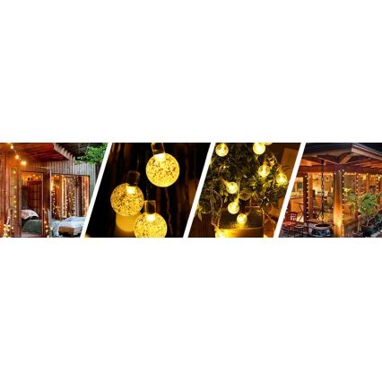 LED solarni dekorativni lanac 50xLED/8 funkcija 500 mAh 9,5 m IP67 topla bijela