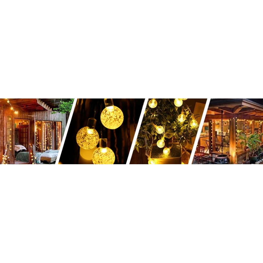 LED solarni dekorativni lanac 50xLED/8 funkcija 500 mAh 9,5 m IP67 topla bijela