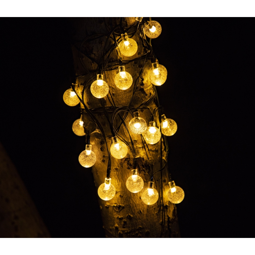 LED Solarni dekorativni lanac BUBBLE GLASS 20xLED/8 funkcija 4,85 m 600 mAh IP44 topla bijela