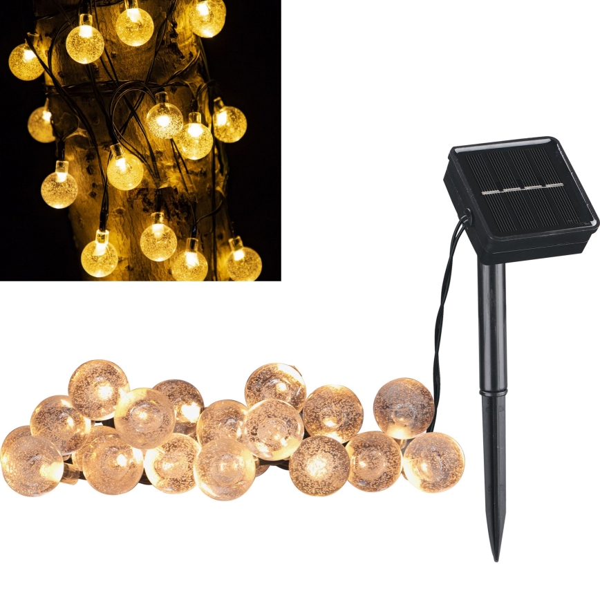 LED Solarni dekorativni lanac BUBBLE GLASS 20xLED/8 funkcija 4,85 m 600 mAh IP44 topla bijela