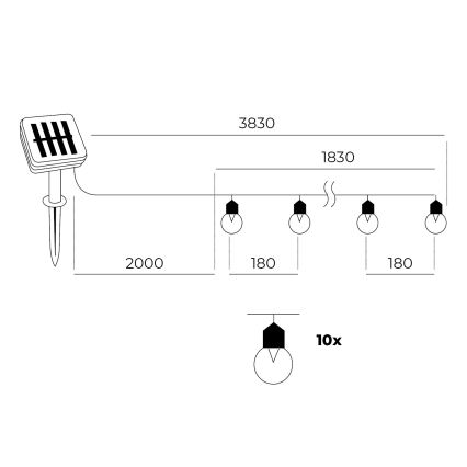 LED Solarni lanac 10xLED/0,12W/1,2V 1xAA IP44 6000K 300 mAh