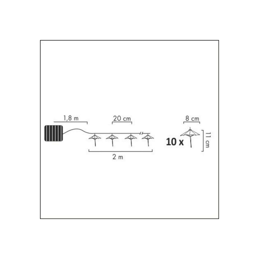 LED Solarni lanac 10xLED/1,2V 300 mAh 3,8 m IP44 kišobrane