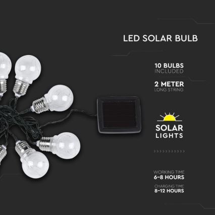 LED Solarni lanac 10xLED/1W/1,2V 1xAA 2 m IP44 3000K 300 mAh