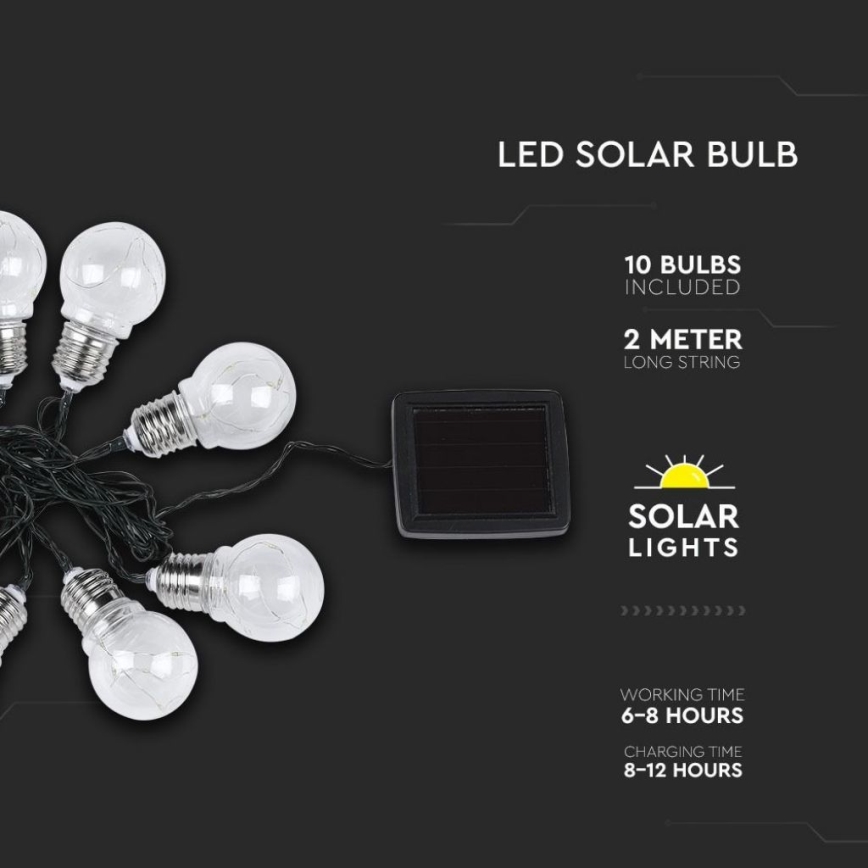 LED Solarni lanac 10xLED/1W/1,2V 1xAA 2 m IP44 3000K 300 mAh