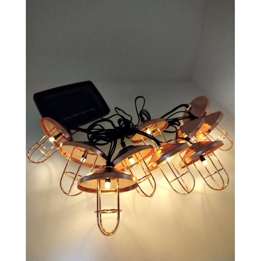 LED solarni lanac 10× LED / 1,2 V, 300 mAh, 3,8 m, IP44, bakrene boje