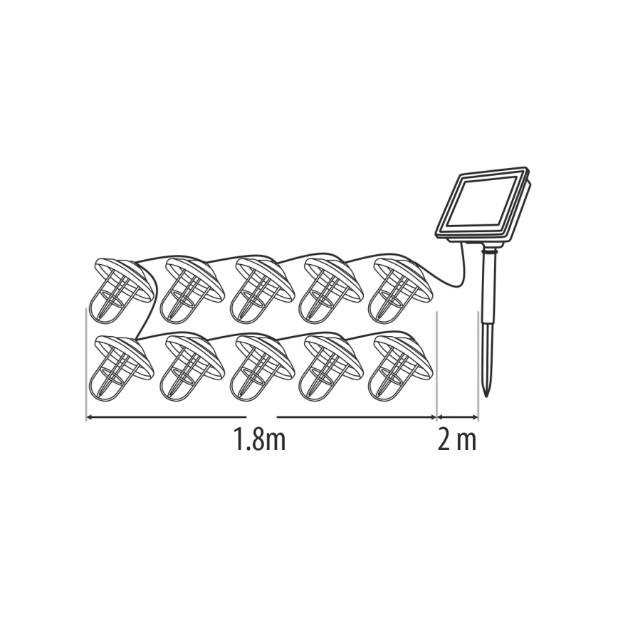 LED solarni lanac 10× LED / 1,2 V, 300 mAh, 3,8 m, IP44, bakrene boje