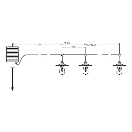 LED Solarni lanac 15xLED/0,2W/3,7V 15,6 m 3000K IP44