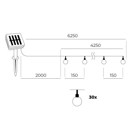 LED Solarni lanac 30xLED/0,12W/1,2V 1xAA 3000K IP44 400 mAh