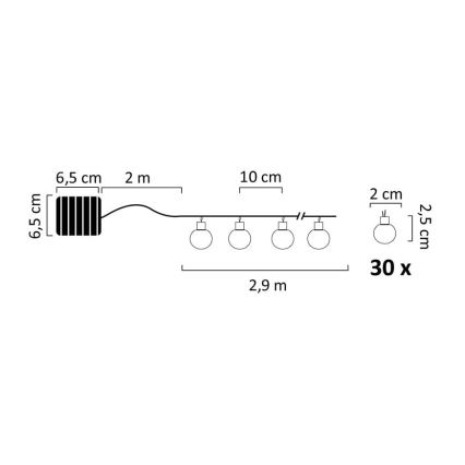 LED Solarni lanac 30xLED/8 funkcija 4,9m IP44 topla bijela