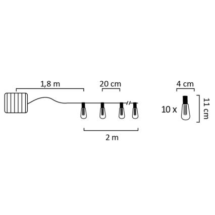 LED Solarni lanac EDISON 10xLED/1,2V 300 mAh 3,8 m IP44