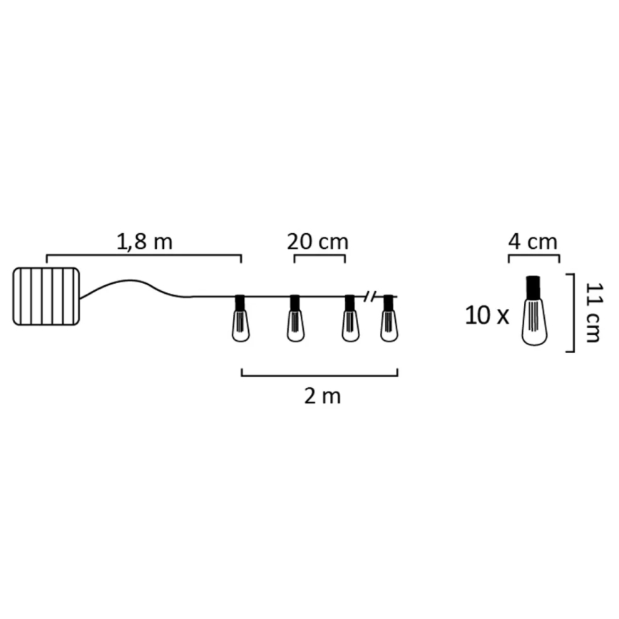 LED Solarni lanac EDISON 10xLED/1,2V 300 mAh 3,8 m IP44