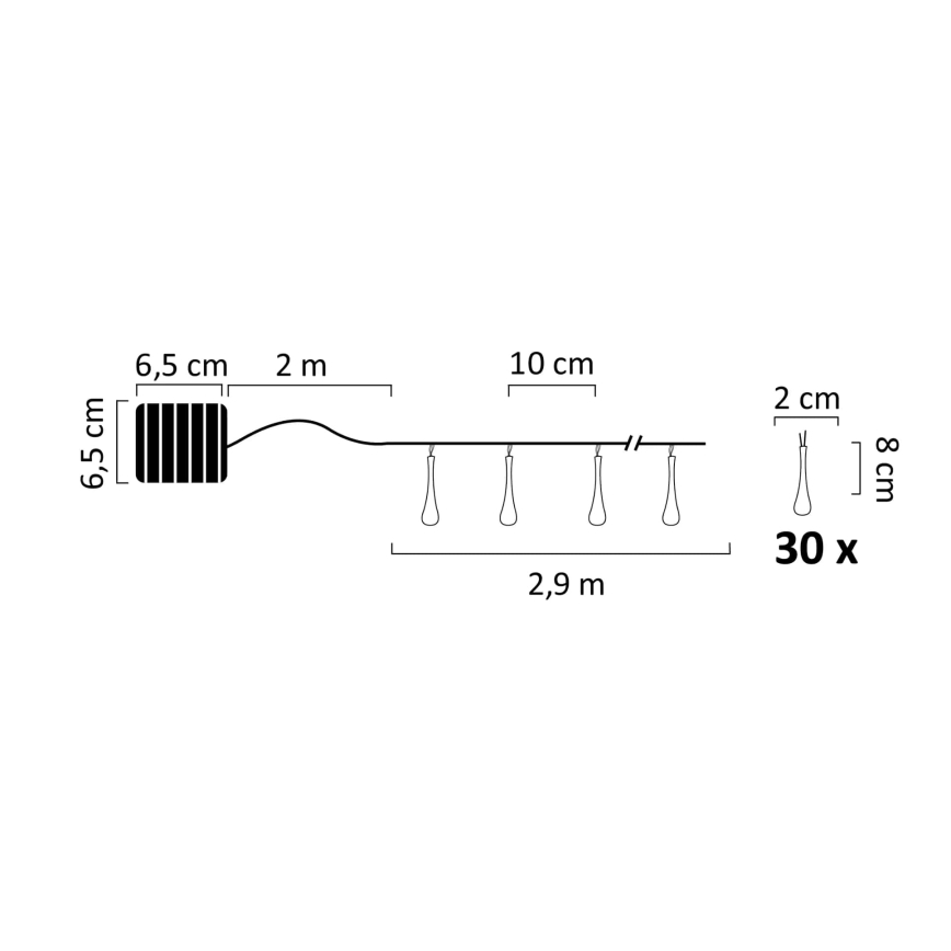 LED Solarni lanac ICE 30xLED/1,2V 300 mAh IP44