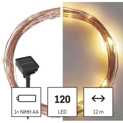 LED Solarni lanac LED/2,4W/1,2V 1xAA 15 m IP44 3000K 600 mAh