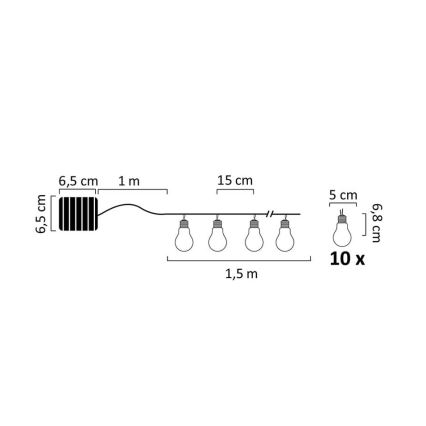 LED Solarni lanac PARTY 10xLED/1,2V 400 mAh IP44