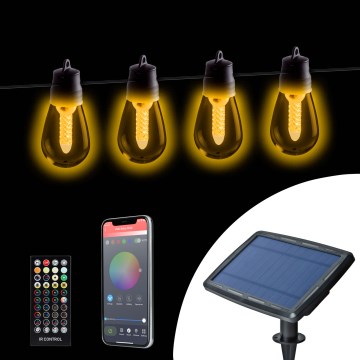 LED solarni lanac s mogućnošću prigušivanja 25xLED/1,5W/3,7/5V 2700-10000K 2200 mAh 15 m IP65 crna + daljinski upravljač
