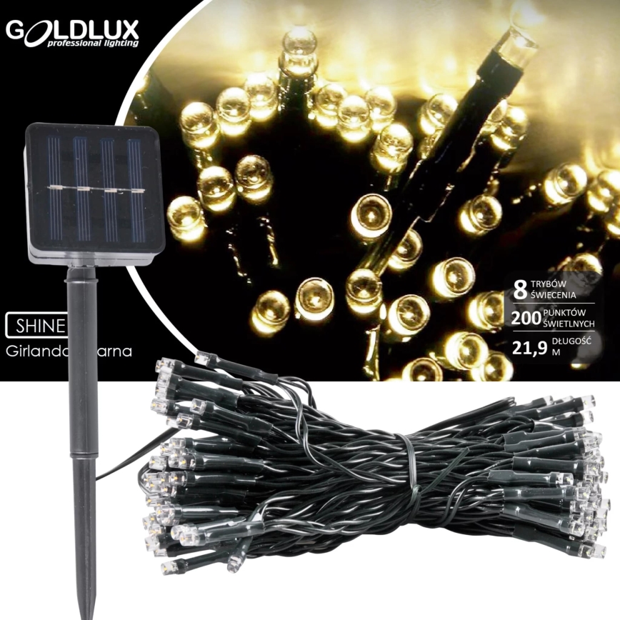 LED Solarni lanac SHINE 200xLED/1,2V 600 mAh 21,9 m IP44