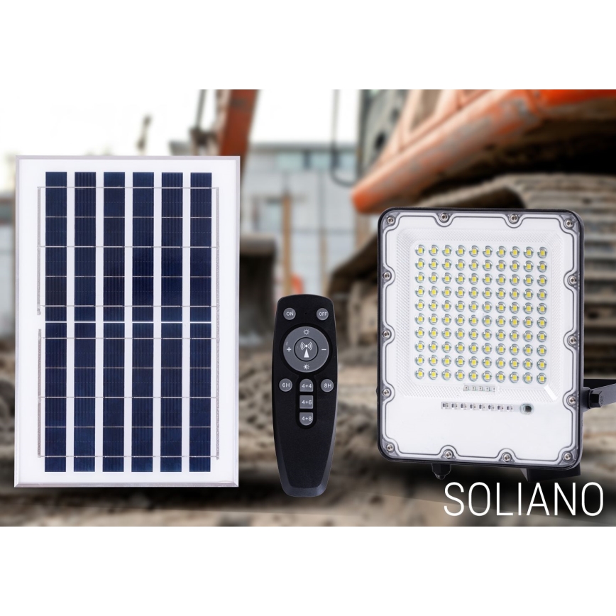 LED Vanjski prigušivi solarni reflektor LED/100W/3,2V 4500K IP65 crna + daljinski upravljač