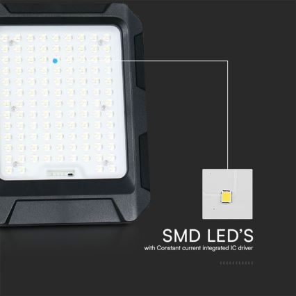 LED Solarni reflektor LED/10W/3,7V IP65 4000K crna + daljinski upravljač