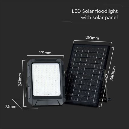 LED Solarni reflektor LED/10W/3,7V IP65 4000K crna + daljinski upravljač