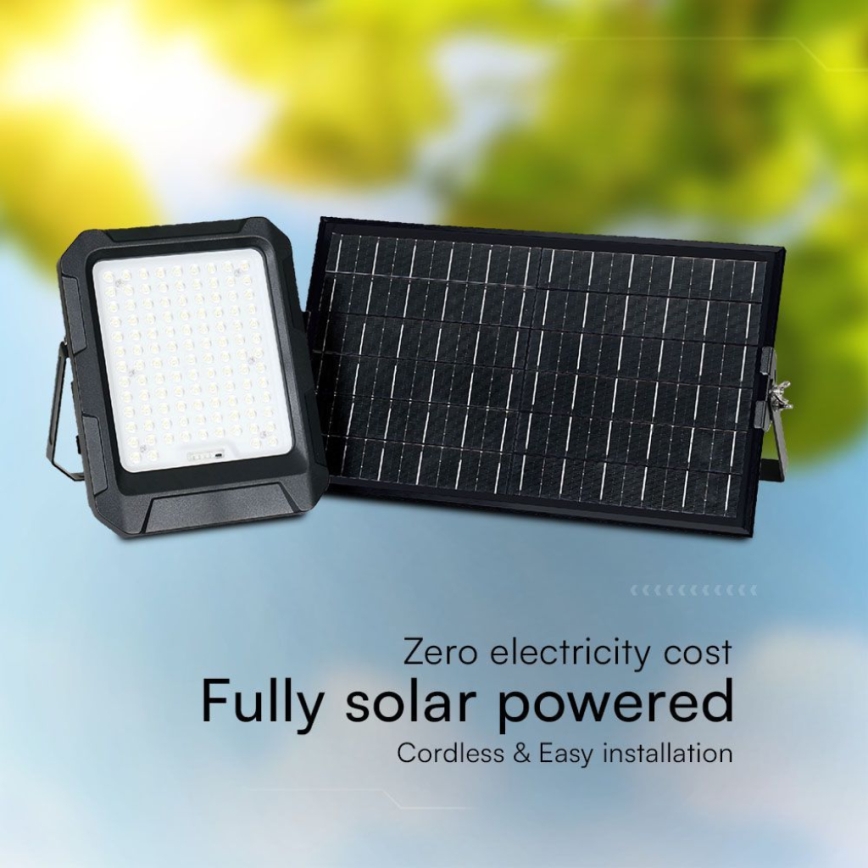 LED Solarni reflektor LED/15W/3,7V IP65 4000K 12000 mAh crna + daljinski upravljač