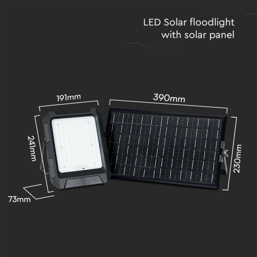 LED Solarni reflektor LED/15W/3,7V IP65 4000K 12000 mAh crna + daljinski upravljač