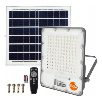 LED solarni reflektor s prigušavanjem LED/150W/3,2V 5000K 15000 mAh IP65 crna + daljinski upravljač