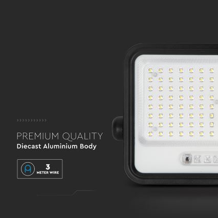 LED solarni reflektor s prigušivanjem LED/200W/3,2V 2000-8000K IP65 10000 mAh crna + daljinski upravljač