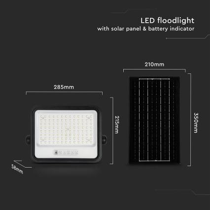 LED solarni reflektor s prigušivanjem LED/200W/3,2V 2000-8000K IP65 10000 mAh crna + daljinski upravljač
