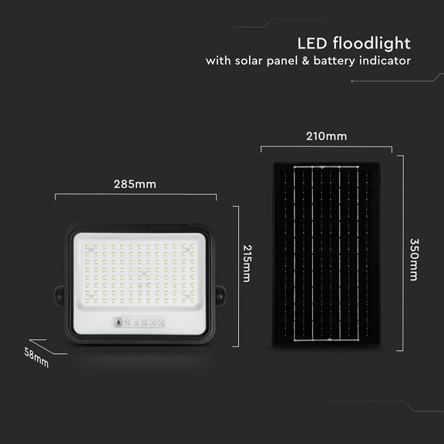 LED solarni reflektor s prigušivanjem LED/200W/3,2V 2000-8000K IP65 10000 mAh crna + daljinski upravljač