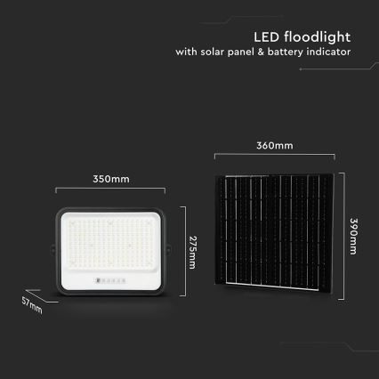 LED podesiv solarni reflektor LED/400W/3,2V 2000-8000K IP65 20000 mAh crna + daljinski upravljač