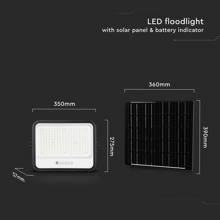 LED podesiv solarni reflektor LED/400W/3,2V 2000-8000K IP65 20000 mAh crna + daljinski upravljač