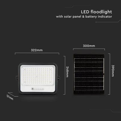 LED solarni reflektor s prigušivanjem LED/300W/3,2V 2000-8000K IP65 15000 mAh crna + daljinski upravljač