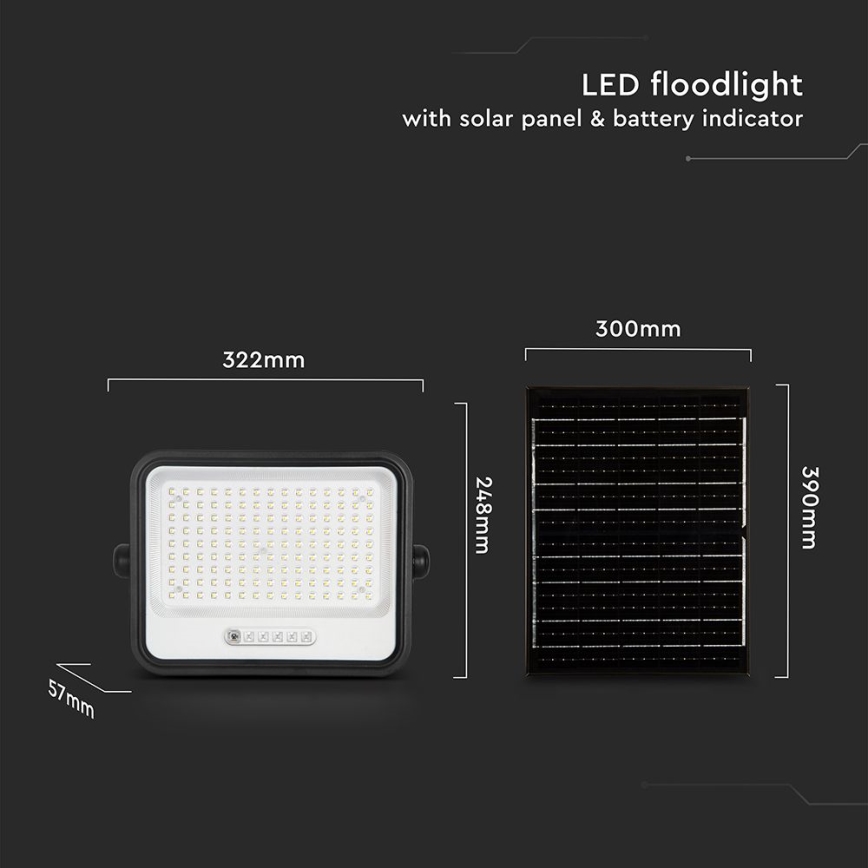 LED solarni reflektor s prigušivanjem LED/300W/3,2V 2000-8000K IP65 15000 mAh crna + daljinski upravljač
