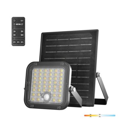 LED solarni reflektor s prigušivanjem i senzorom LED/10W/3,7V 3000/4000K IP65 3600 mAh + daljinski upravljač