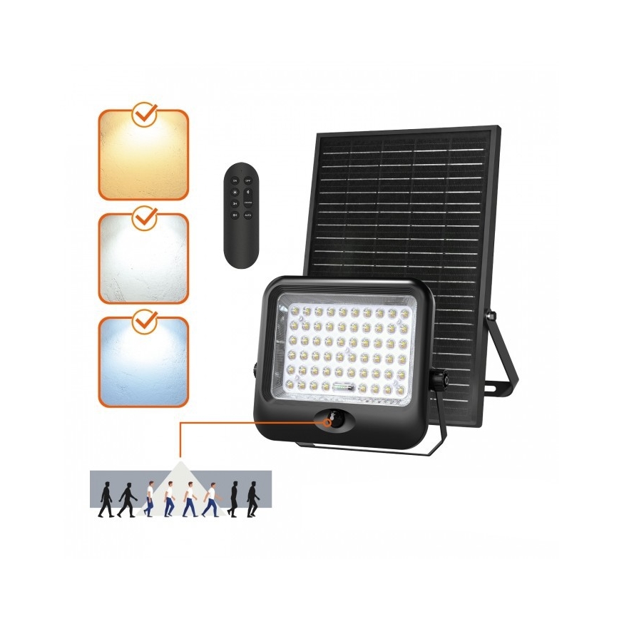 LED solarni reflektor s senzorom MHCS LED/35W/3,2V 3000/4000/6500K IP65 15000 mAh + daljinski upravljač