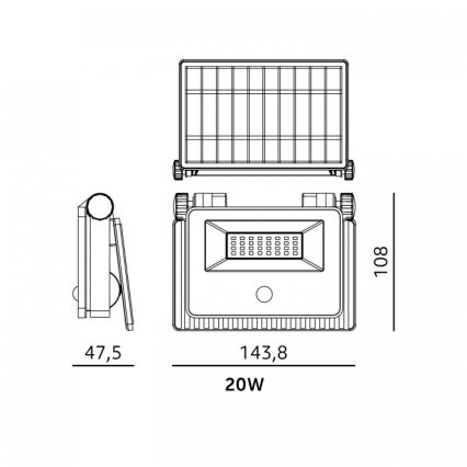 LED solarni reflektor s senzorom NCS G2 LED/20W/3,7V 3000/4000/6500K IP54 2600 mAh