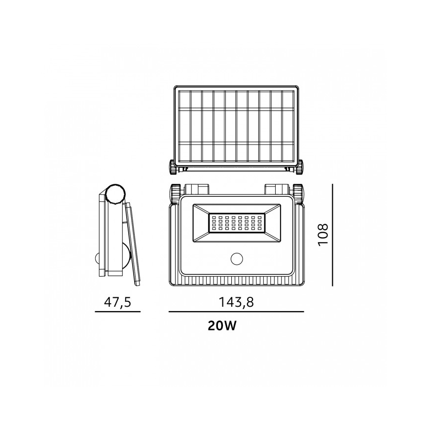 LED solarni reflektor s senzorom NCS G2 LED/20W/3,7V 3000/4000/6500K IP54 2600 mAh