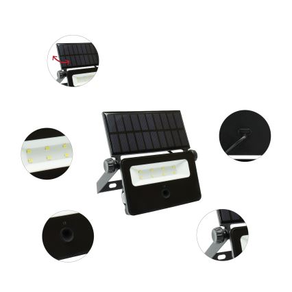 LED Solarni reflektor sa senzorom NOCTIS LED/2W/1800 mAh 3,7V 6000K IP65