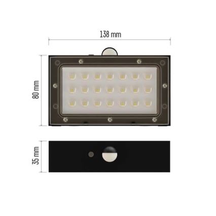LED Solarni reflektor sa senzorom pokreta LED/3,7V 1200mAh 4000K IP65 crna