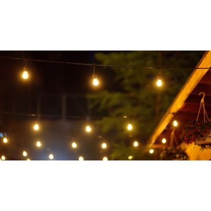LED Prigušivi solarni vanjski lanac PARTY 10xE27/3,7V 10 m IP44 + daljinski upravljač