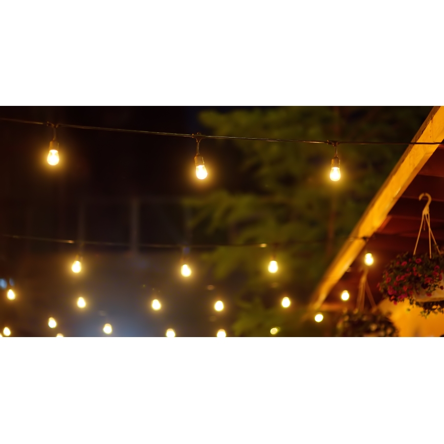 LED Prigušivi solarni vanjski lanac PARTY 10xE27/3,7V 10 m IP44 + daljinski upravljač