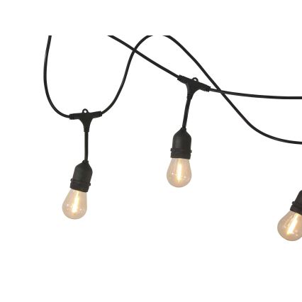 LED Prigušivi solarni vanjski lanac PARTY 10xE27/3,7V 10 m IP44 + daljinski upravljač