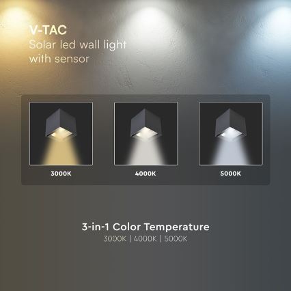 LED solarna zidna svjetiljka sa senzorom LED/9W/5V 3000/4000/5000K IP65 2600 mAh antracitna