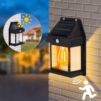LED solarno zidno svjetlo sa senzorom LED/3,7V 600 mAh IP44 crno