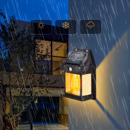 LED solarno zidno svjetlo sa senzorom LED/3,7V 600 mAh IP44 crno