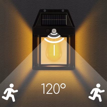 LED solarno zidno svjetlo sa senzorom LED/3,7V 600 mAh IP44 crno