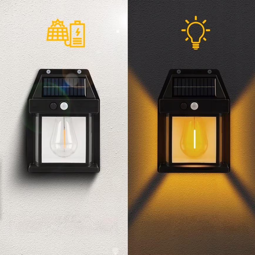 LED solarno zidno svjetlo sa senzorom LED/3,7V 600 mAh IP44 crno