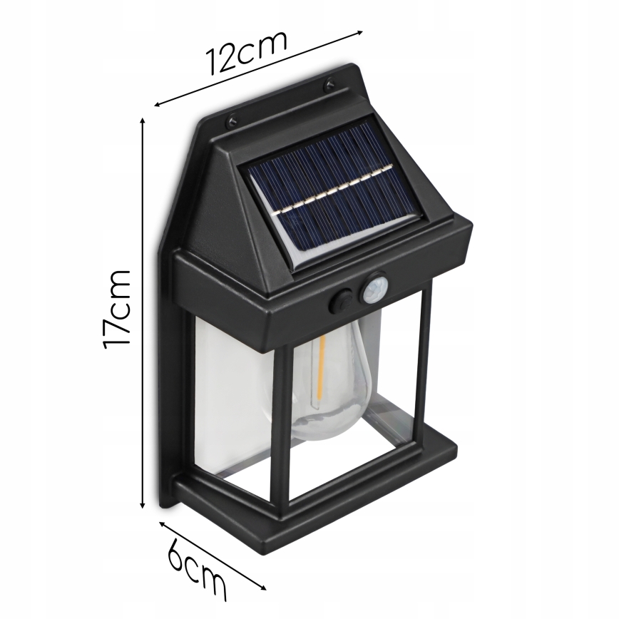 LED solarno zidno svjetlo sa senzorom LED/3,7V 600 mAh IP44 crno